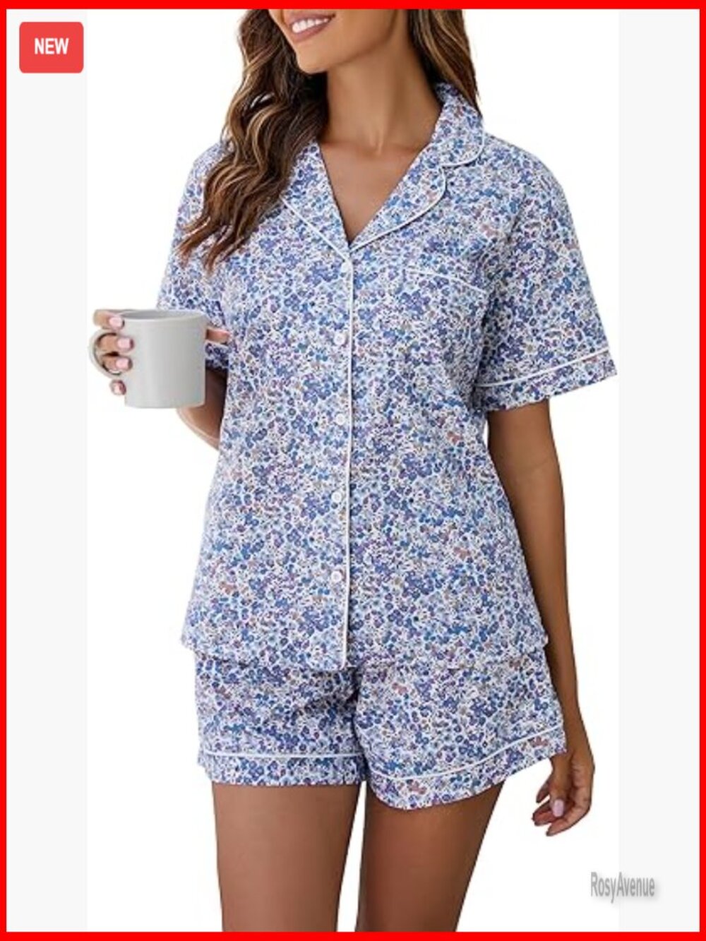 100% Cotton Pajama Set Short Sleeve Button Down Sleepwear